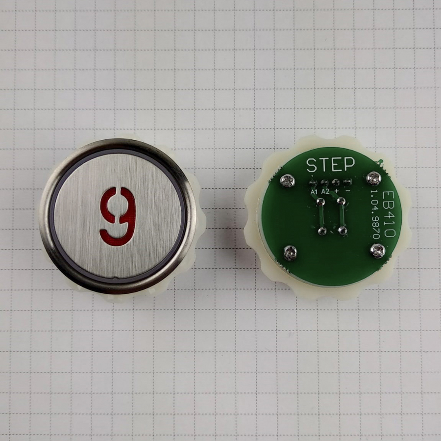 Кнопка приказа "9" круглая, тип EB410 (подсветка красная), LIFTMATERIAL (требуется перекоммутация, аналог)