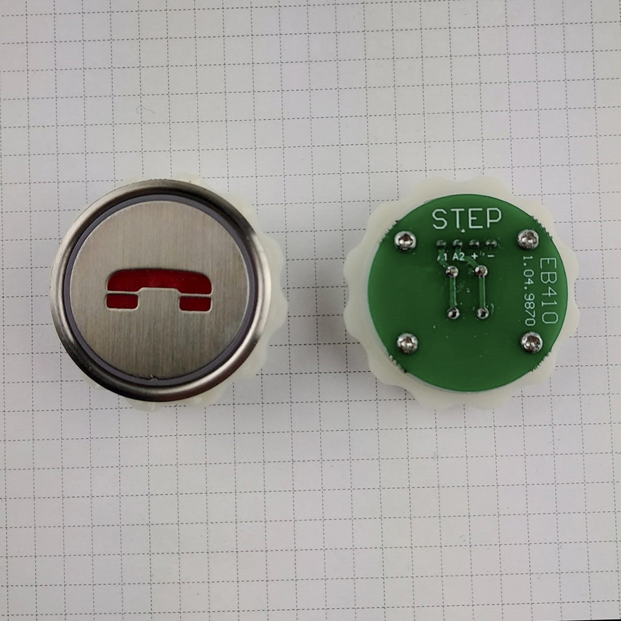 Кнопка приказа ВЫЗОВ ДИСПЕТЧЕРА круглая, тип EB410 (подсветка красная), LIFTMATERIAL (требуется перекоммутация, аналог)